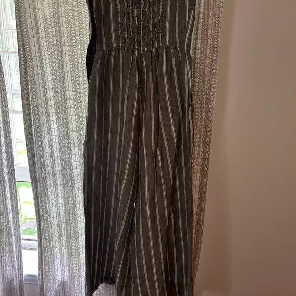 Madewell Linen Romper/jumpsuit - gray/green and cream striped - Picture 5 of 6